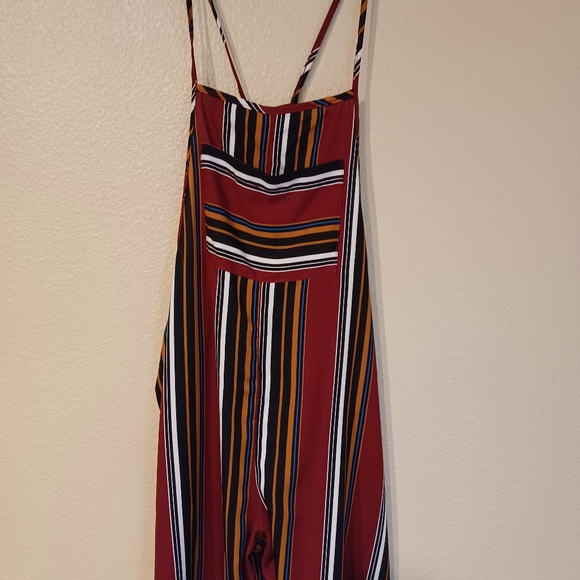 Burgundy Multi Stripes Overall Jumpsuit - Picture 2 of 8